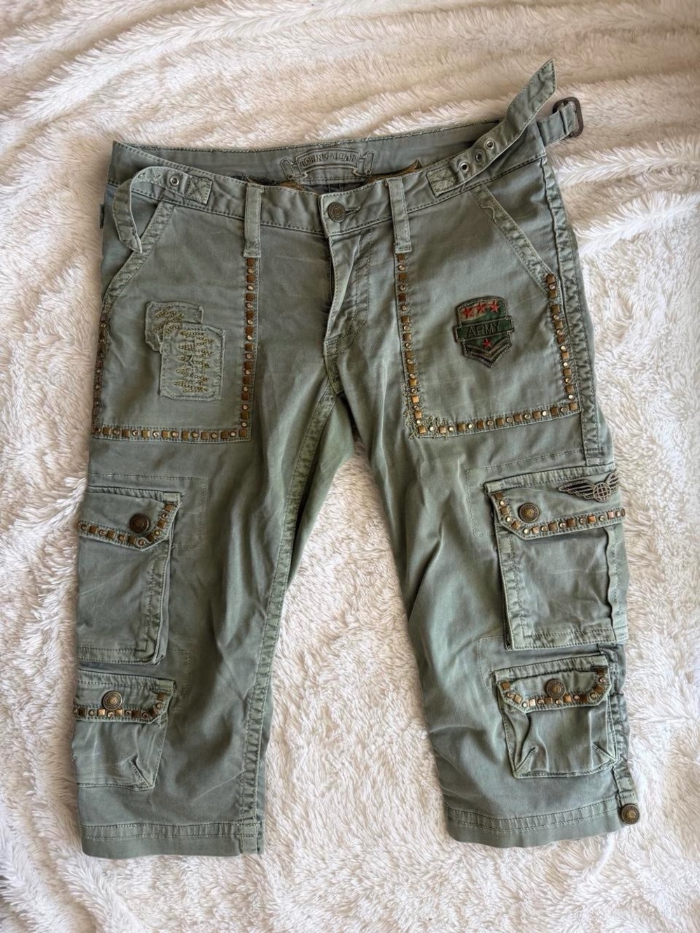 Robin's Jean Swarovski Crystal Army Cargo Capri Pants